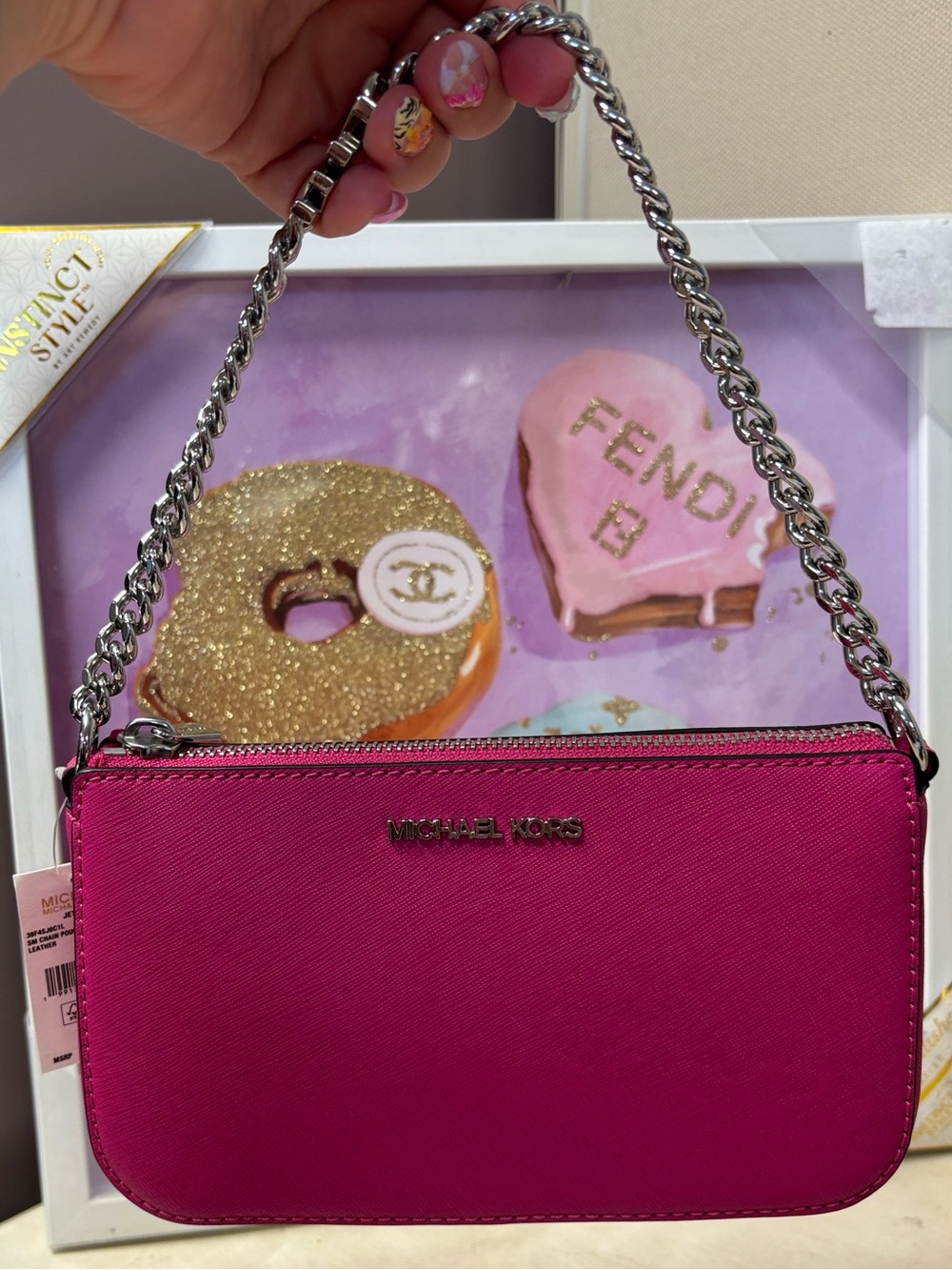 MICHAEL KORS Hot Pink Saffiano Chain Shoulder Bag